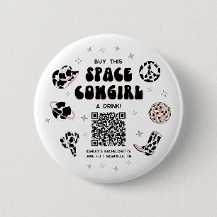 Space Cowgirl Bachelorette koopt de bruid een Drin Ronde Button 5,7 Cm