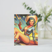 Space Cowgirl Pin Up Briefkaart (Staand voorkant)