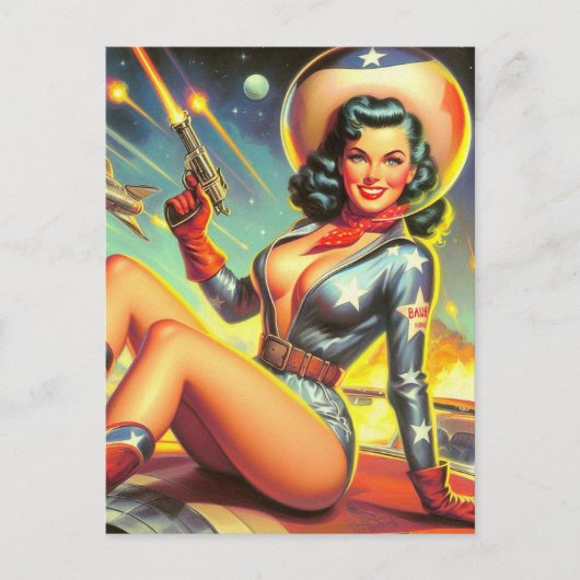  Space Cowgirl Pin Up Briefkaart (Voorkant)