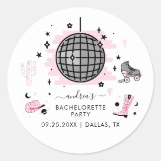 Space Cowgirl Retro Disco Meisjesavond Roze  Ronde Sticker