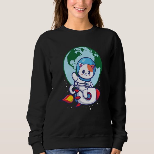Space Cute Cat Outerspace Rocket Earth Trui (Voorkant)