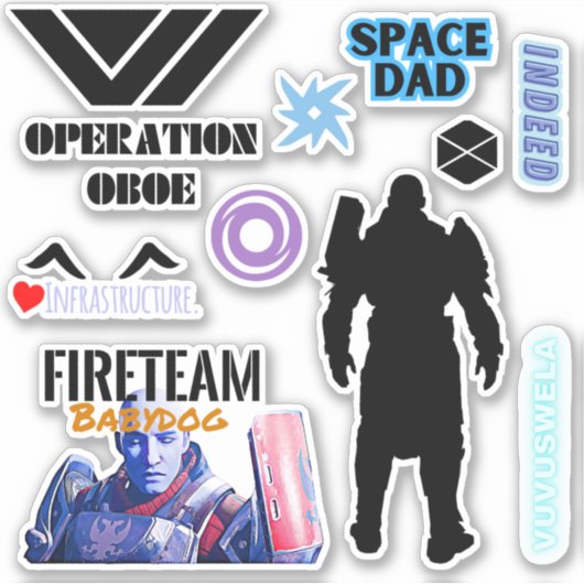 Space Dad Zavala 6" x 6" Custom-Cut Vinyl Stickers (Voorkant)