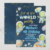 Space Dinosaur Birthday Invitation (Devant / Derrière)