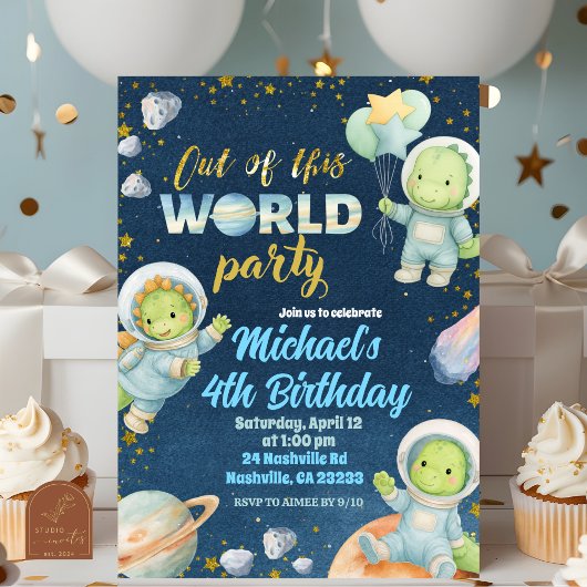 Space Dinosaur Birthday Invitation