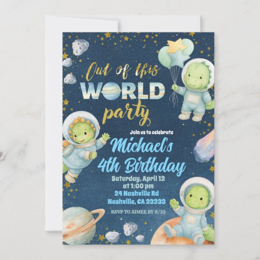 Space Dinosaur Birthday Invitation Kaart (Voorkant)