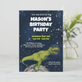 Space Dinosaur T-rex Birthday Party Invitation Kaart (Staand voorkant)