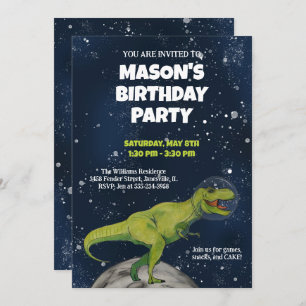 Space Dinosaur T-rex Birthday Party Invitation Kaart