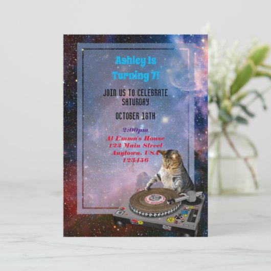 Space Dj Cat Funny Invitation (Debout devant)