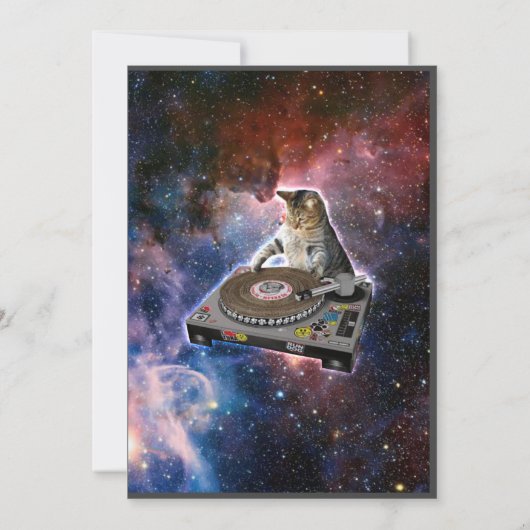 Space Dj Cat Funny Invitation (Dos)