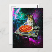 Space dj cat pizza briefkaart (Voorkant / Achterkant)