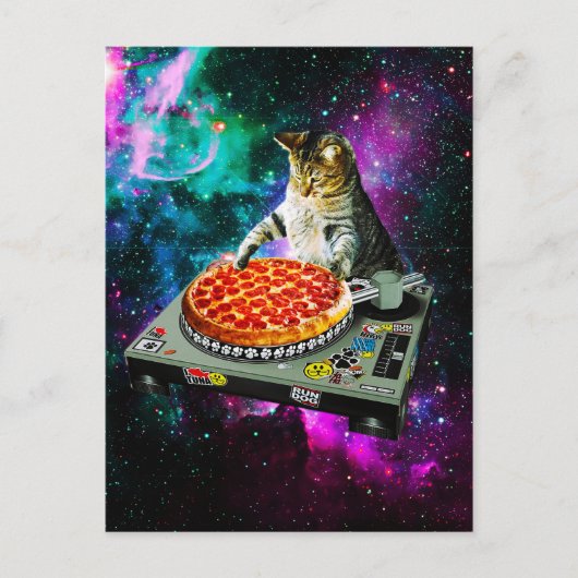Space dj cat pizza briefkaart (Voorkant)