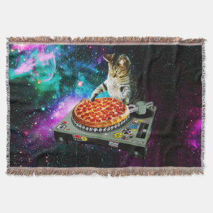 Space dj cat pizza deken