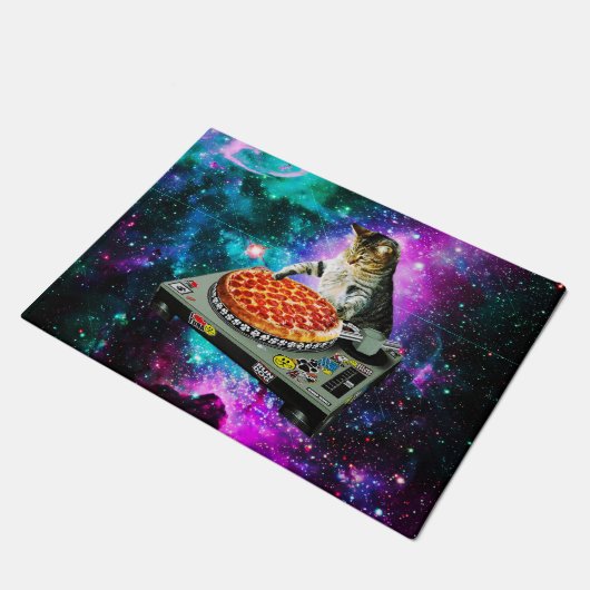 Space dj cat pizza deurmat (Schuin)