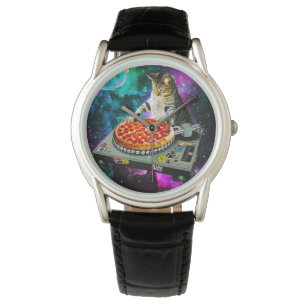 Space dj cat pizza horloge