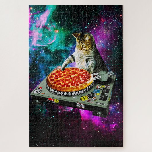 Space dj cat pizza legpuzzel (Verticaal)