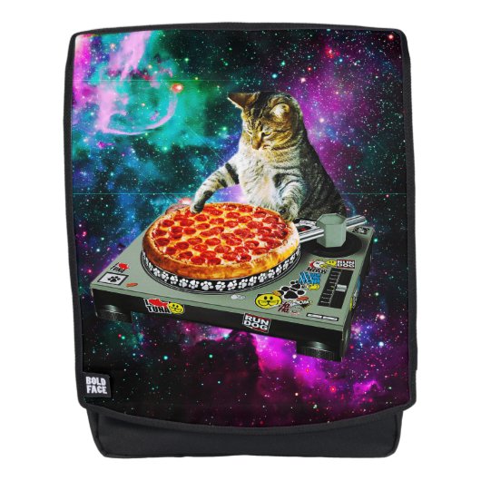 Space dj cat pizza rugtassen (Voorkant)