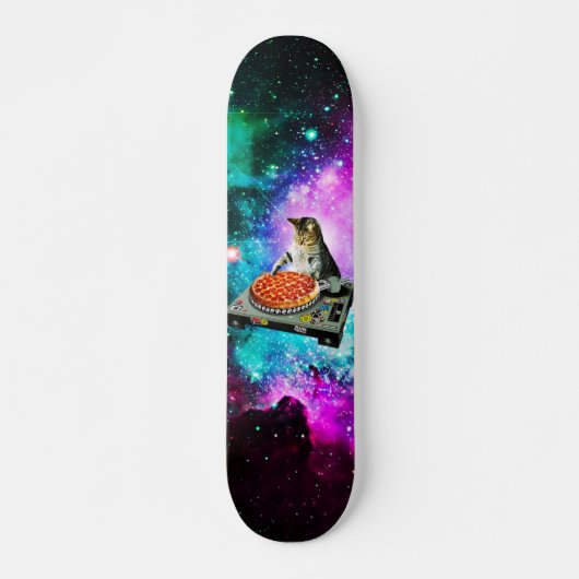 Space dj cat pizza skateboard (Voorkant)