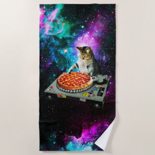 Space dj cat pizza strandlaken