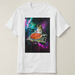 Space dj cat pizza t-shirt