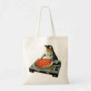 Space dj cat pizza tote bag