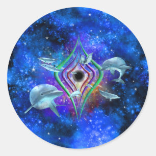 Space dolfijnen Blue Galaxy Nebula Ronde Sticker