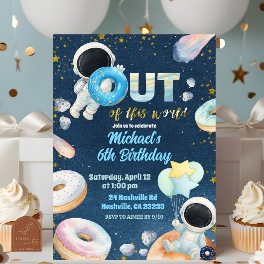 Space donuts Boy Birthday Invitation