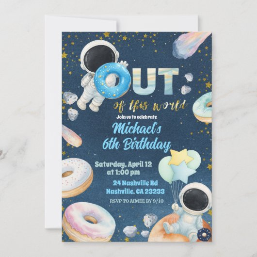 Space donuts Boy Birthday Invitation (Devant)