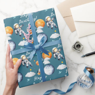 Space EEN 1e verjaardingsraket Cadeaupapier