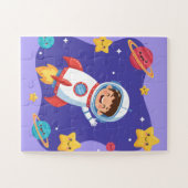 Space Explorer Kids Puzzle | Cute Astronaut & Plan Legpuzzel (Horizontaal)