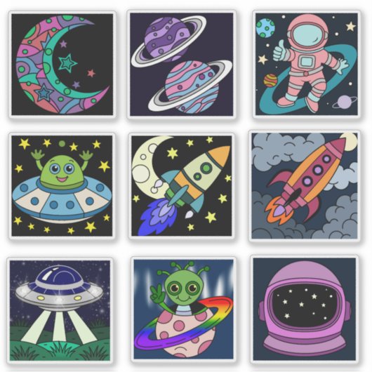 Space Explorers Kids Sticker Sheet (Devant)