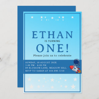 Space First Birthday Invitation – Astronaut Party Kaart