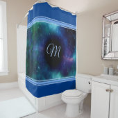 Space Galaxy Black Hole Blue Trim Monogram Douchegordijn (In situ)