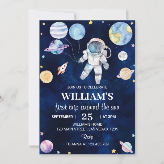 Space Galaxy Boy 1er Anniversaire Invitation (Devant)
