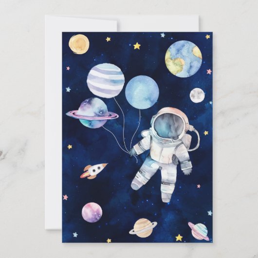 Space Galaxy Boy 1er Anniversaire Invitation (Dos)