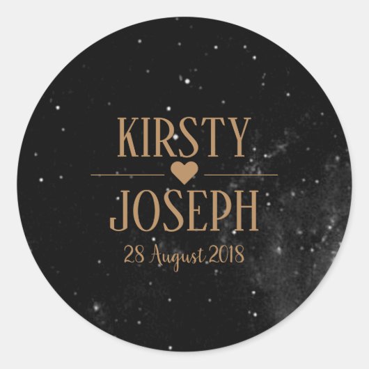 Space Galaxy Monogram Gold Wedding Sticker (Voorkant)
