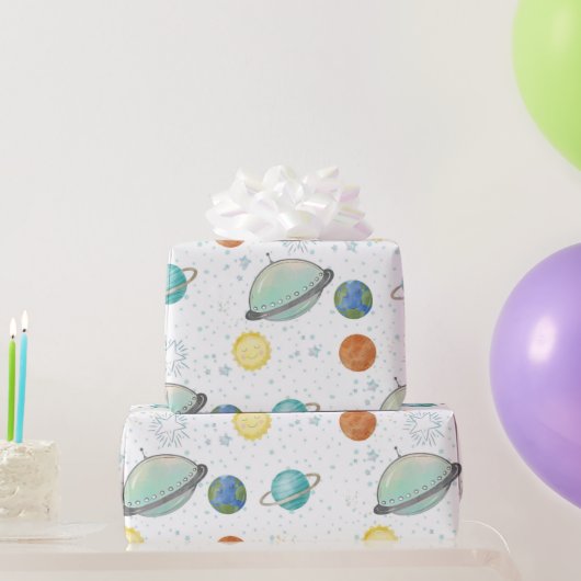 Space Galaxy Planets, Stars & Rocket Orbits astro Cadeaupapier (Feestgeschenken)