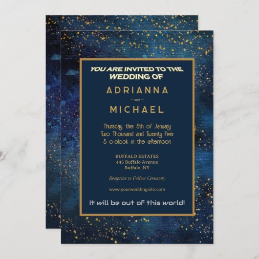 Space Galaxy Stars Faire-part de mariage (Devant / Derrière)