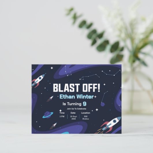 Space Galaxy Verjaardag Uitnodiging Kaart (Staand voorkant)