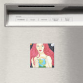 Space Girl - 2 inch vierkante magneet (Insitu (Vaatwasser))