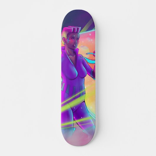 Space Girl Synthwave Cyberpunk Futuristic Art Skateboard (Voorkant)