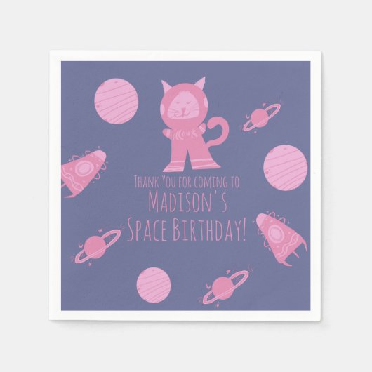 Space Kat Roze Galaxy Verjaardag Servet (Voorkant)