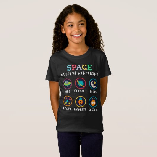 Space keeps us wondering t-shirt (Voorkant volledig)