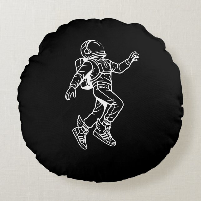 Space Kicks: Winged Astronaut Flight Rond Kussen (Voorkant)