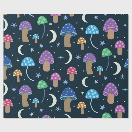 Space Mushroom met Maan en Sterren Cadeaupapier (Vlak)