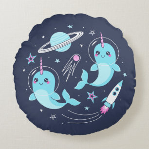 Space Narwhals Rond Kussen