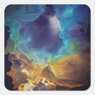 Space Nebula blue Alcohol Inkt Glass Vierkante Sticker