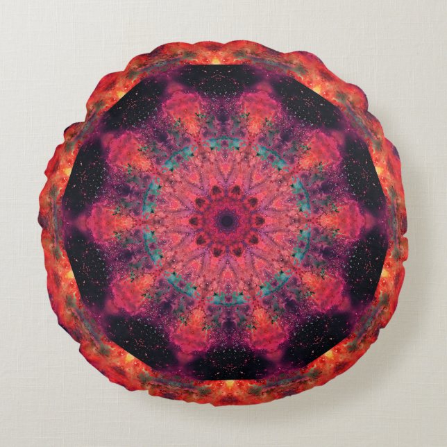 Space Nebula Mandala Rond Kussen (Voorkant)