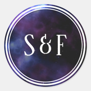 Space Nebula Paarse Sterrenstelsel Monogram Envelo Ronde Sticker
