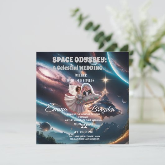 SPACE ODYSSEY: EEN HEMELSE BRUILOFT KAART (Staand voorkant)