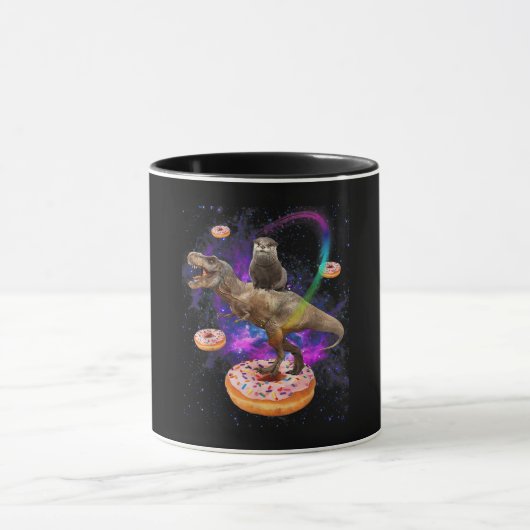 Space Otter Riding Dinosaur T-Rex Donuts Mok (Midden)